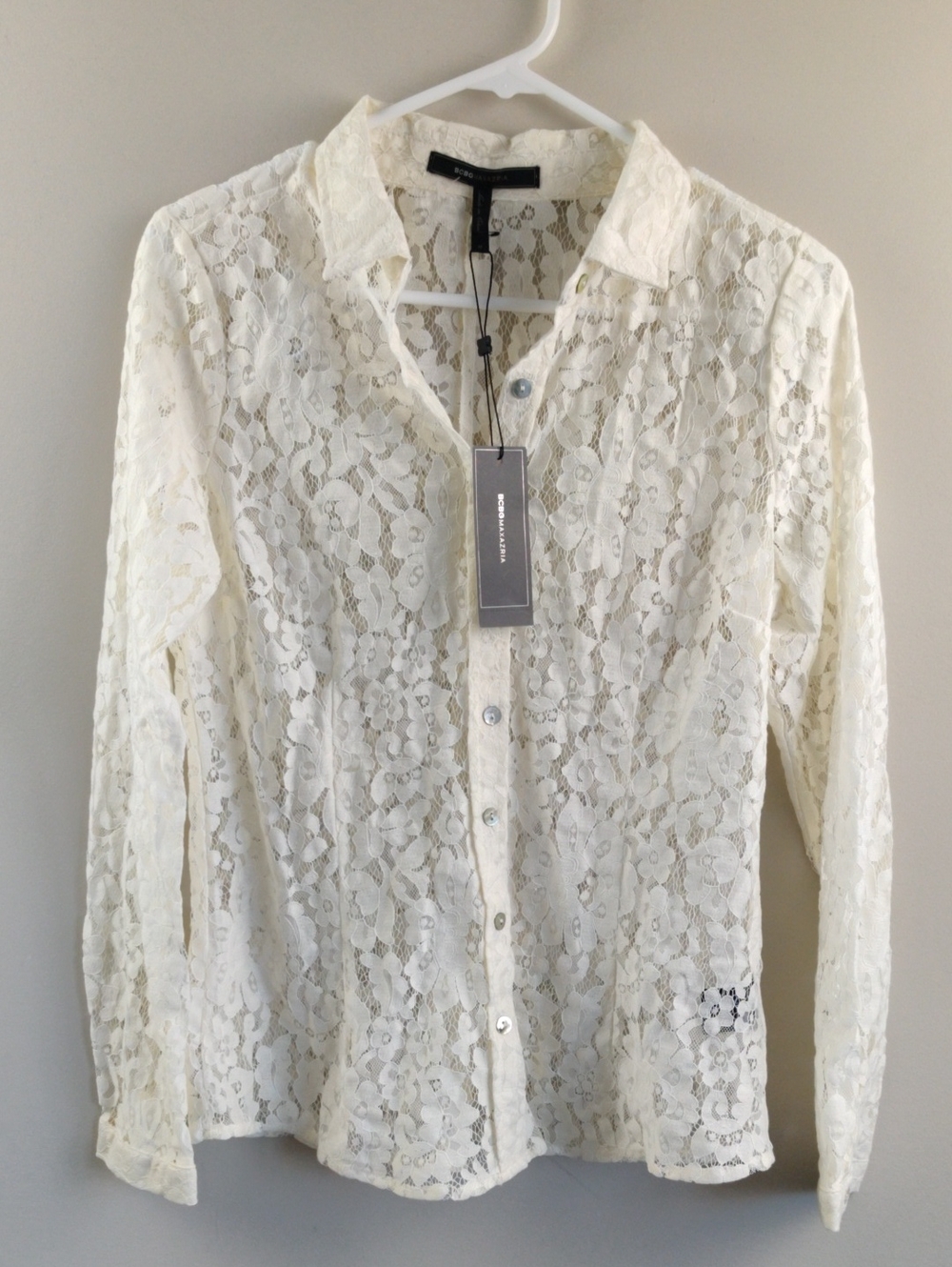 BCBGMaxAzria Cream Lace Button-Up Blouse